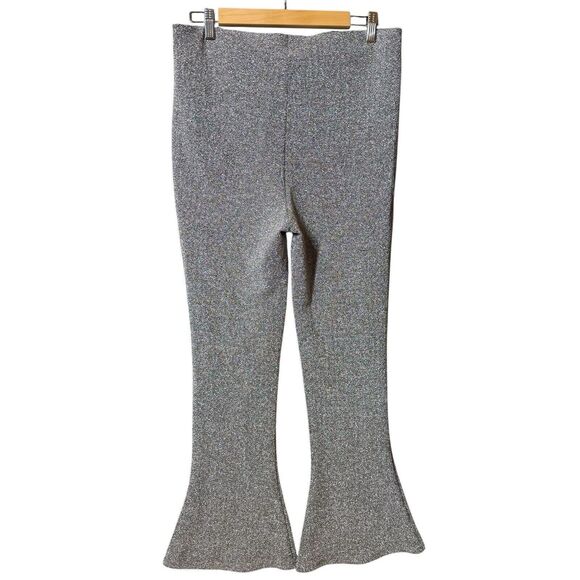 H&M Women’s Flared Dressy Pants Silver Metallic Pull On Size L Party Cocktails - Picture 5 of 11